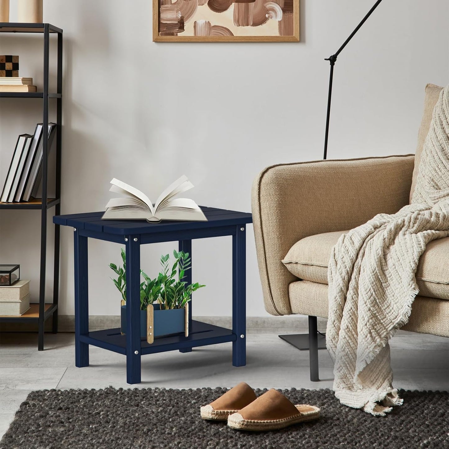 Adirondack Square Side Table - 18.4" Large Panel HDPE Outdoor End Table - Weatherproof, Rustproof & Low Maintenance for Patio, Lawn, Pool, Indoor Use (Navy Blue)