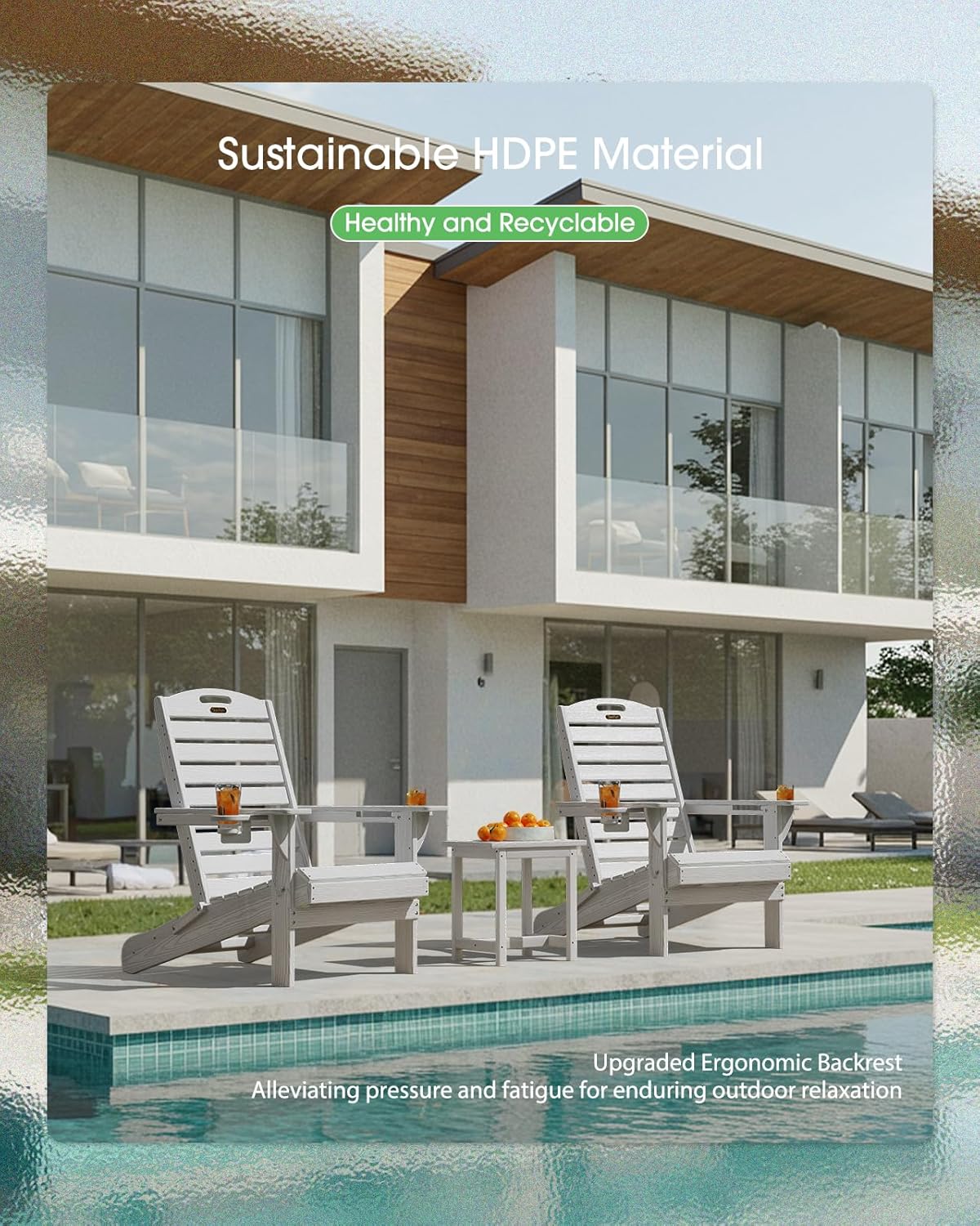 Adirondack Chairs Set of 4, Outdoor Fire Pit Chairs, HDPE All-Weather Adirondack Chairs with Cup Holder, Lawn Chair for Deck, Patio, Garden (White)