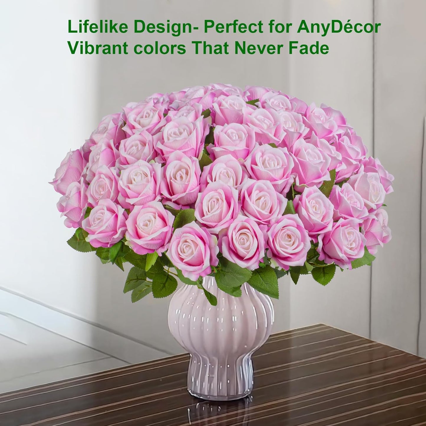 Uqueeten Fake Plants Roses Flowers Plastic Flowers Party Decoration for Home Gifts for Gf Roses Artificial Flowers for Vase Fake Plants Home Decor 19.6"(Deep Pink 50PCS)