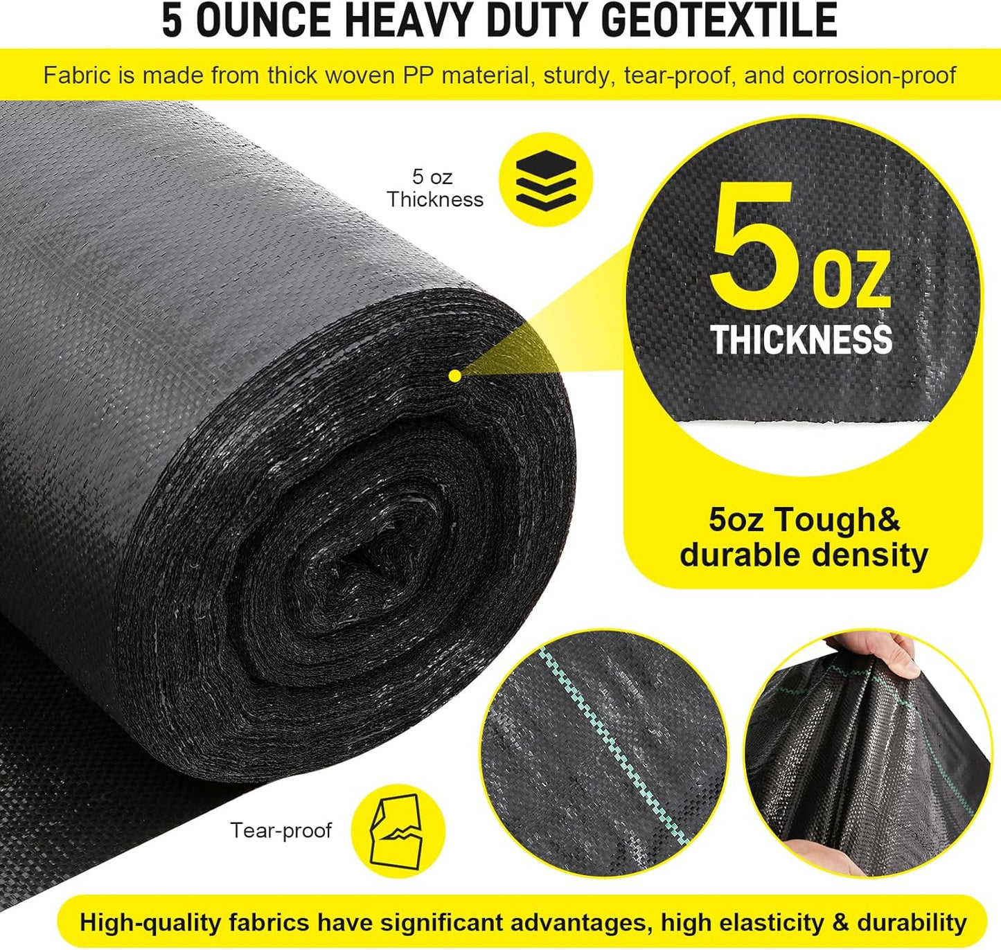 Doniks 13x65ft Driveway Fabric,5OZ Commercial Heavy Duty Weed Barrier Fabric, Garden Landscape Fabric,French Drain Fabric for Erosion Control,Landscape Fabric,Weed Barrier,Construction Projects
