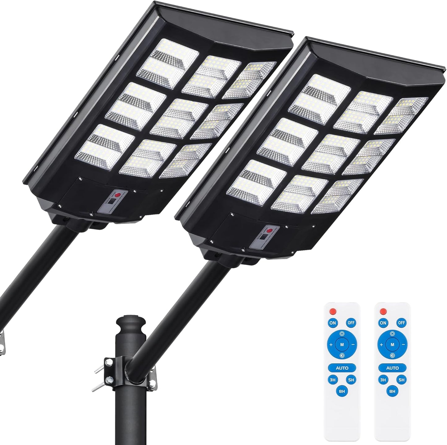 8000W Solar Street Lights Outdoor – 7000K LED Solar Lights Waterproof Dusk to Dawn with Motion Sensor & Remote, Commercial Solar Powered Parking Lot Lights for Yard, Garage, Outside (2 Pack)