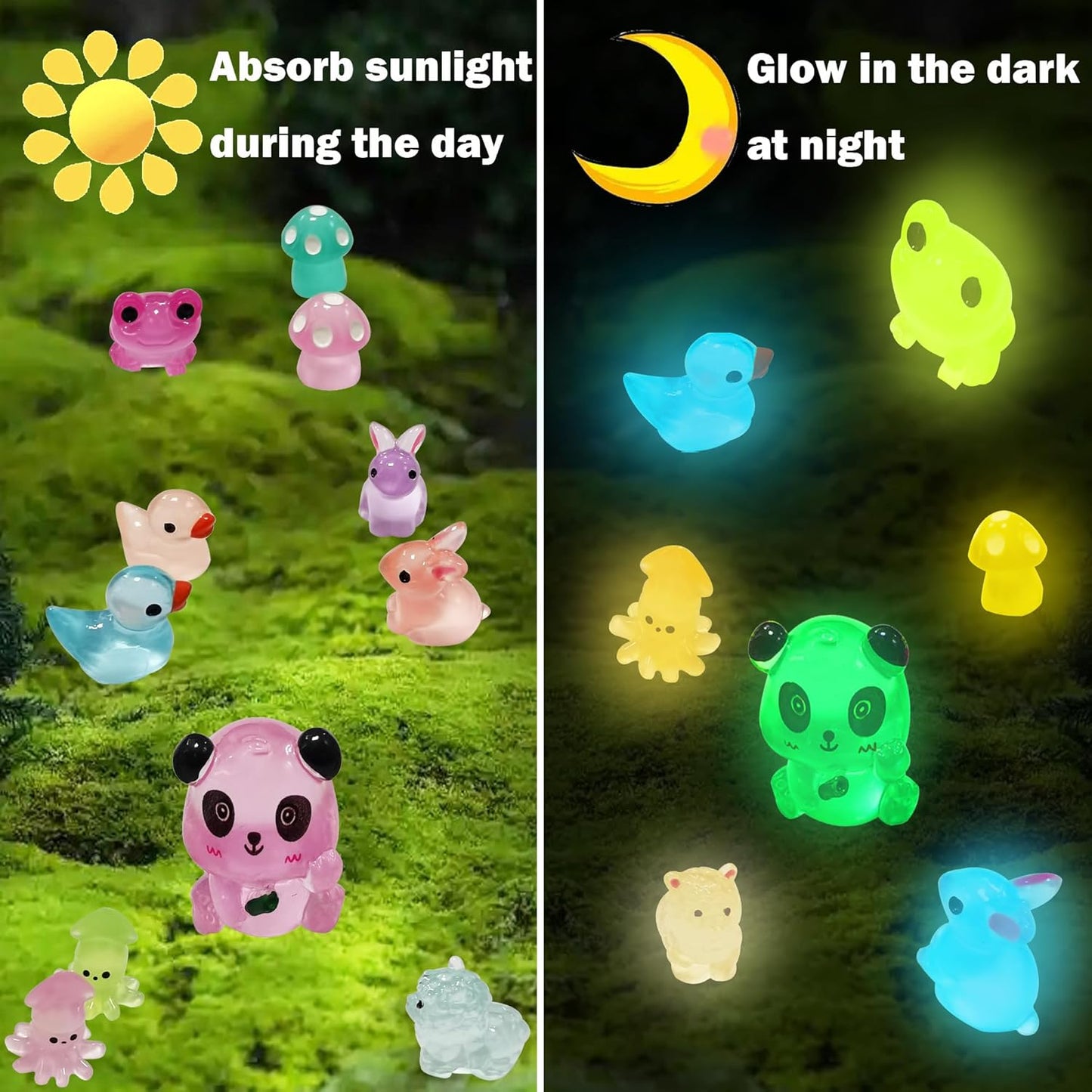 120Pcs Luminous Mini Resin Animals Tiny Ducks Glow in The Dark Miniature Figures for Dollhouse Micro Garden Landscape Aquarium Decor
