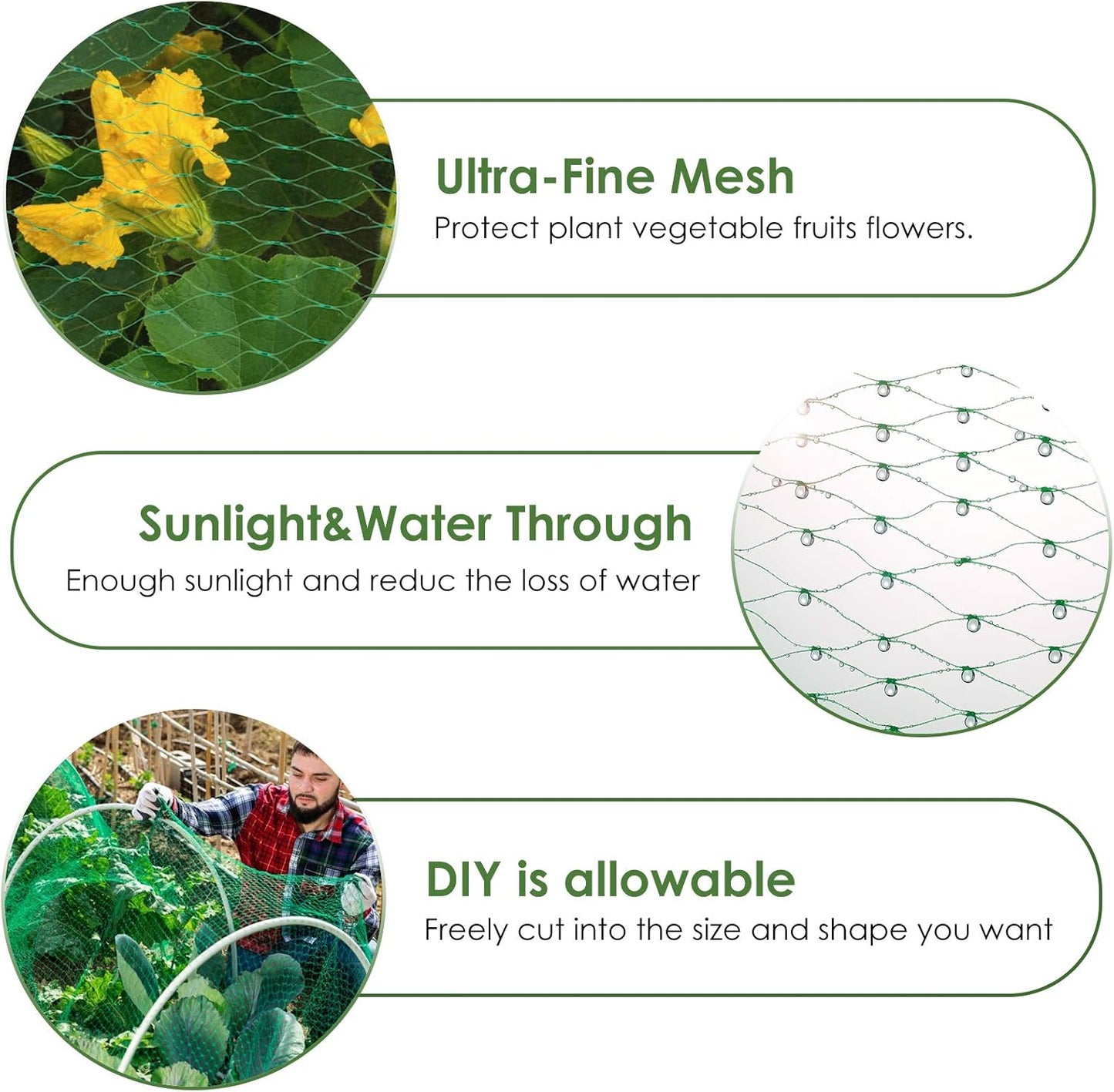 13X65Ft Bird Netting for Garden Protect Vegetable Plants and Fruit Trees,Plastic Trellis Netting for Birds, Deer,Squirrels and Other Animals