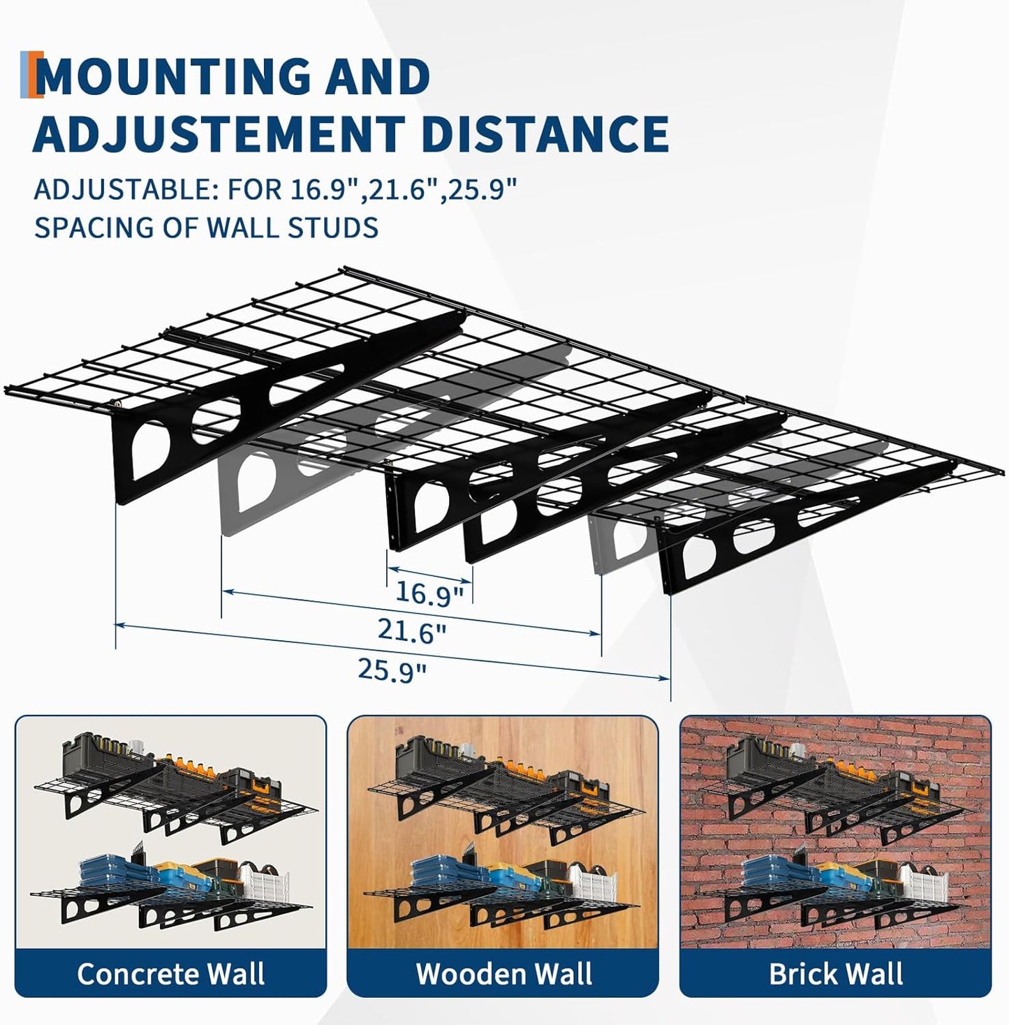 2 Pack 2x6ft Garage Storage Shelving Wall Mounted, 24-inch-by-72-inch 1600 Lbs Heavy Duty Sturdy Storage Shelves, Wall Shelves Folding Storage Garage Organization for Warehouse, Laundry