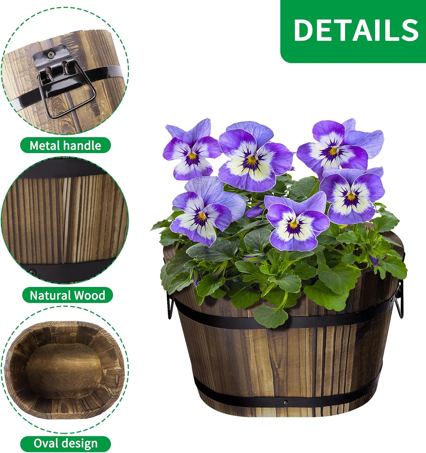 Adnee 3 Pcs Wooden Whiskey Barrel Planters - 3 Sizes Wooden Bucket Barrel Garden Planters Set - Rustic Flower Planters Pots Container for Indoor Outdoor Garden Home Plants(5.3",7.3",8.3")