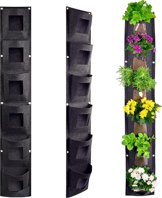 Hanging Planter Bags, Vertical Garden Planting Wall Gardening Grow Bag, 6 Pockets Large Wall Planter - Indoor Outdoor Plants Flowers Herbs, Waterproof Reusable