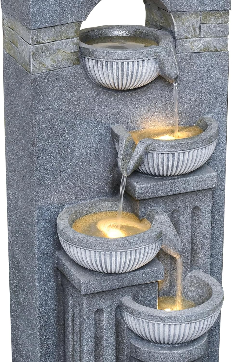42.52" Outdoor Garden Water Fountain with Lights Floor-Standing 4 Tiers Cascading Large Waterfall Fountain for Patio, Backyard, Deck, Porch and Home Art Decor