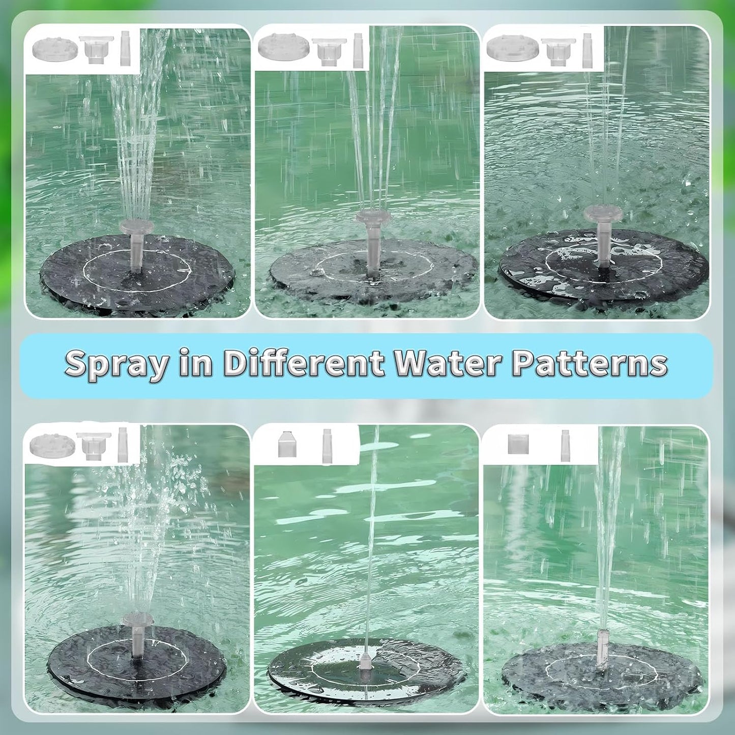 Solar Powered Fountain Pump for Bird Bath, Garden, Pond & Outdoor Decor - 7 Nozzles, 4 Fixers, Colorful LED Lights, Upgraded Glass Panel, Small Water Fountain for Fish Tank & Swimming Pool