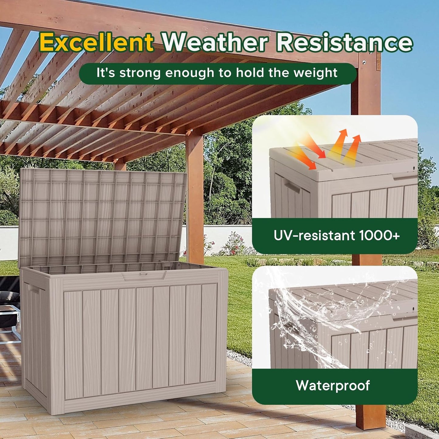 45 Gallon Waterproof Large Resin Deck Box Indoor/Outdoor Lockable Storage Container and Seating for Garden, Pool, and Patio (45 Gallon, Grey)