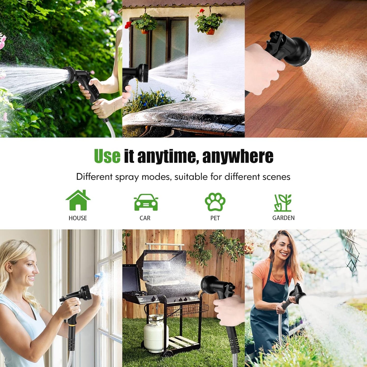 Garden Hose Metal 50FT, Stainless Steel Heavy Duty Water Hose With 10 Function Nozzle, No-Kink, Tough & Flexible, Sturdy and Lightweight, Rust Proof hose for Yard, Outdoor, RV