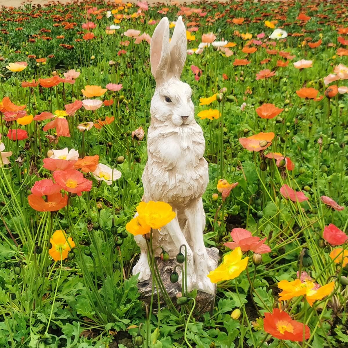 Large Size Noble Sitting Rabbit Bunny Realistic Rabbit Happy Easter Bunny Magnesium Oxide Stone Sculpture Decorations for Indoor Outdoor Garden Statue 30'' High