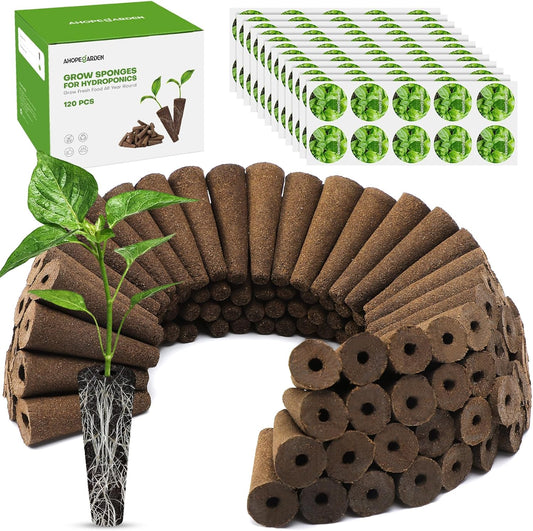 Ahopegarden 120pcs Hydroponic Pods Kit: Compatible with AeroGarden Herb Kits with 120 Grow Sponges; 120 Pods Lable, Highly Breathable - Indoor Garden Kit Supplies for Most Brands