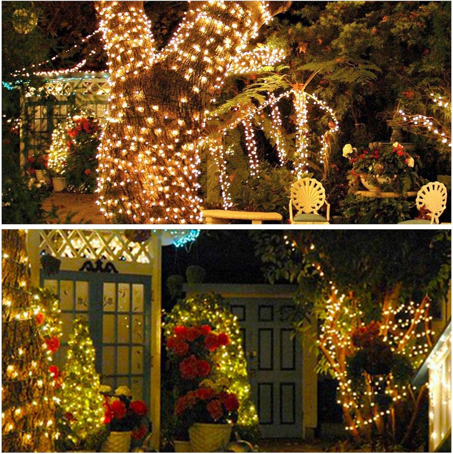 2 Pack 400 LED Solar String Lights, 8 Modes Solar String Lights for Outside, Waterproof and Solar Powered Outdoor String Lights for Holiday Christmas Yard Garden Tree Wedding Party (Warm White)
