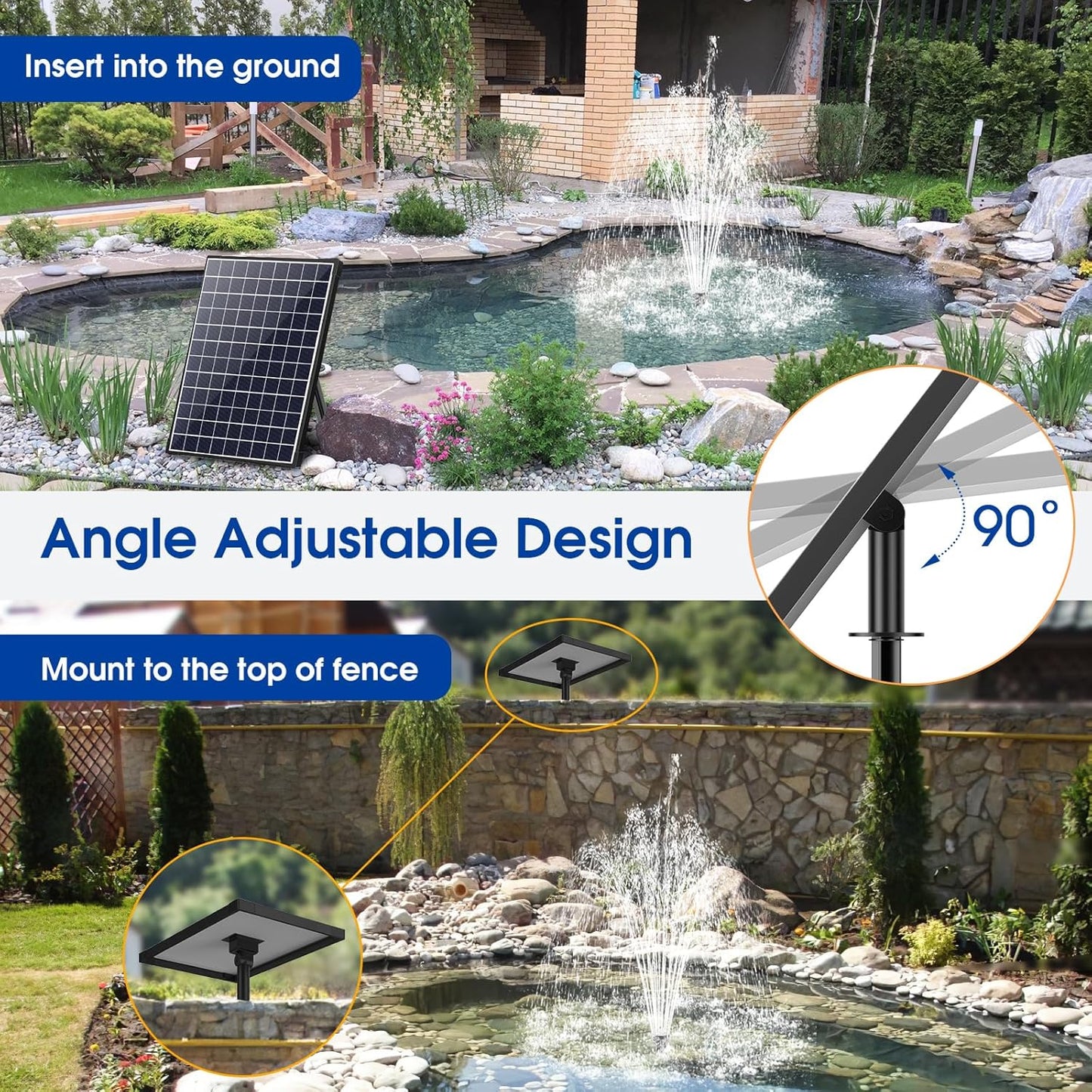 POPOSOAP 25W Solar Fountain Pump, Solar Water Pump with Water Flow Adjustable, Water Pump with Water Shortage Protection &17Ft Cord & 6.56FT Clear Tubing for Ponds, Waterfall, Garden