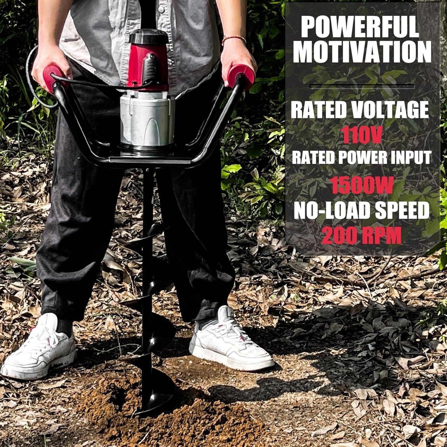 JACKCHEN 1500W Electric Post Hole Digger with Reverse, Double Handle Earth Auger with Storage Bag, 2×6"and 2×4" Auger Bit Earth Auger Drill, Ideal for Installing Fence Post, Drilling, Planting Trees