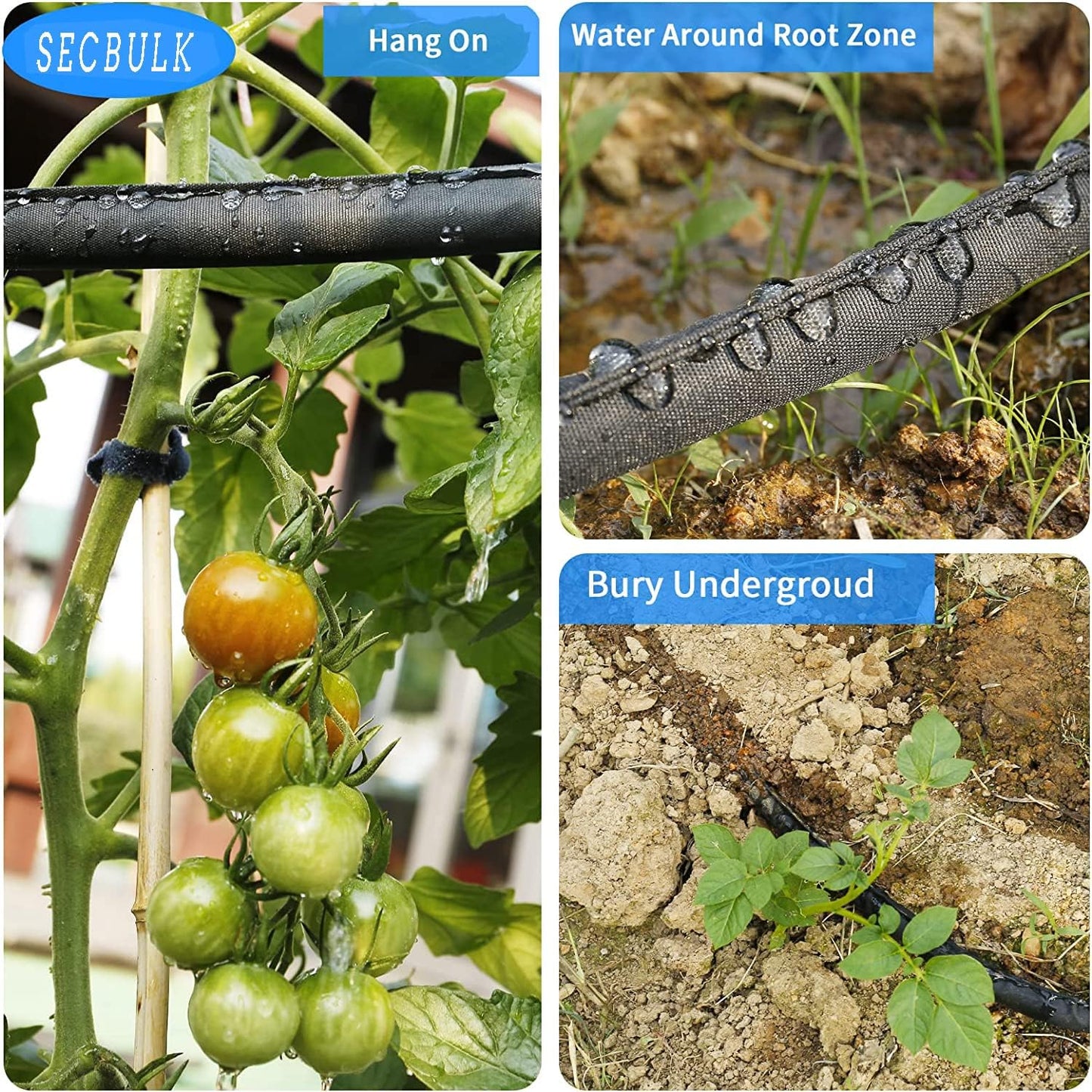 2025 Flat Soaker Hose 50 ft with Stakes for Garden, 50ft Linkable Drip Hose Diy Garden Irrigation System Saving 80% Water, Dual-layer Leak-free Design Water Hose with Holes