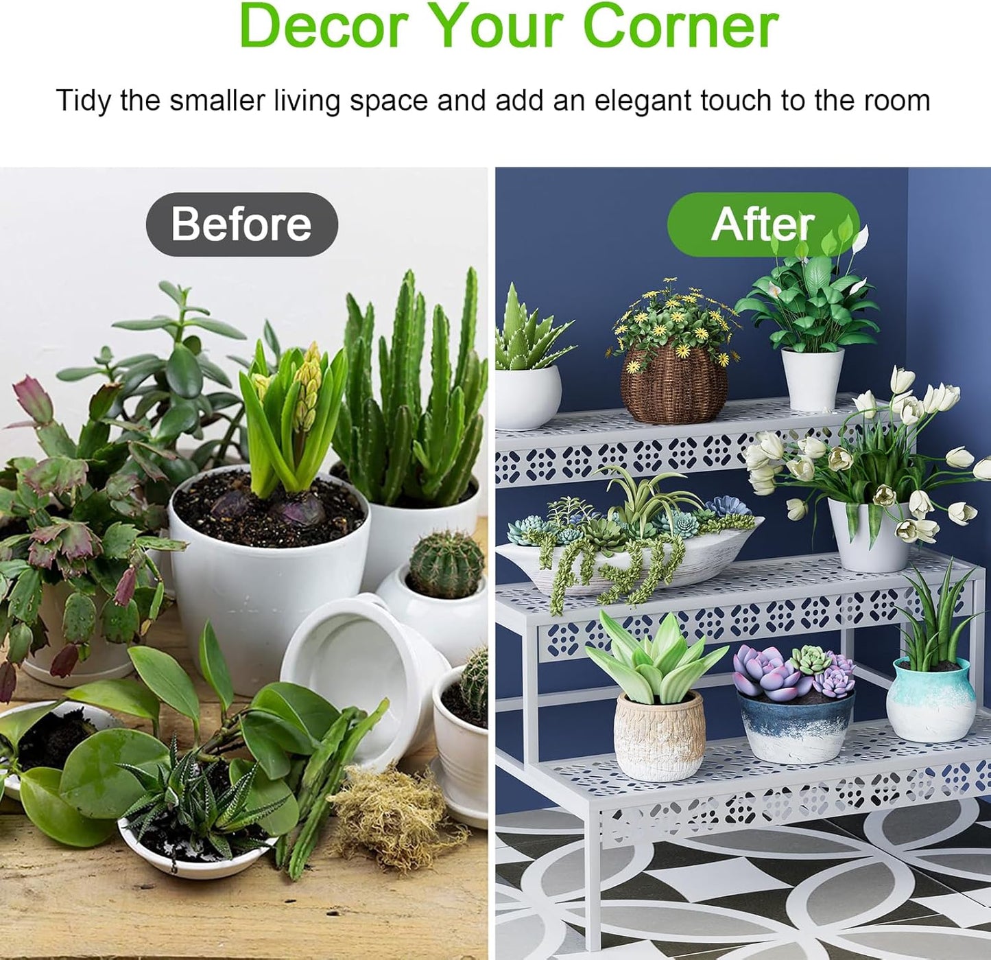 Garden 4 you 3 Tiers Metal Plant Stand,Rectangular Ladder Flower Pots Outdoor Plant Rack, Indoor Plant Display Rack, Heavy Duty Utility Storage Organizer for Home Garden Patio Balcony, Stair Style(White)