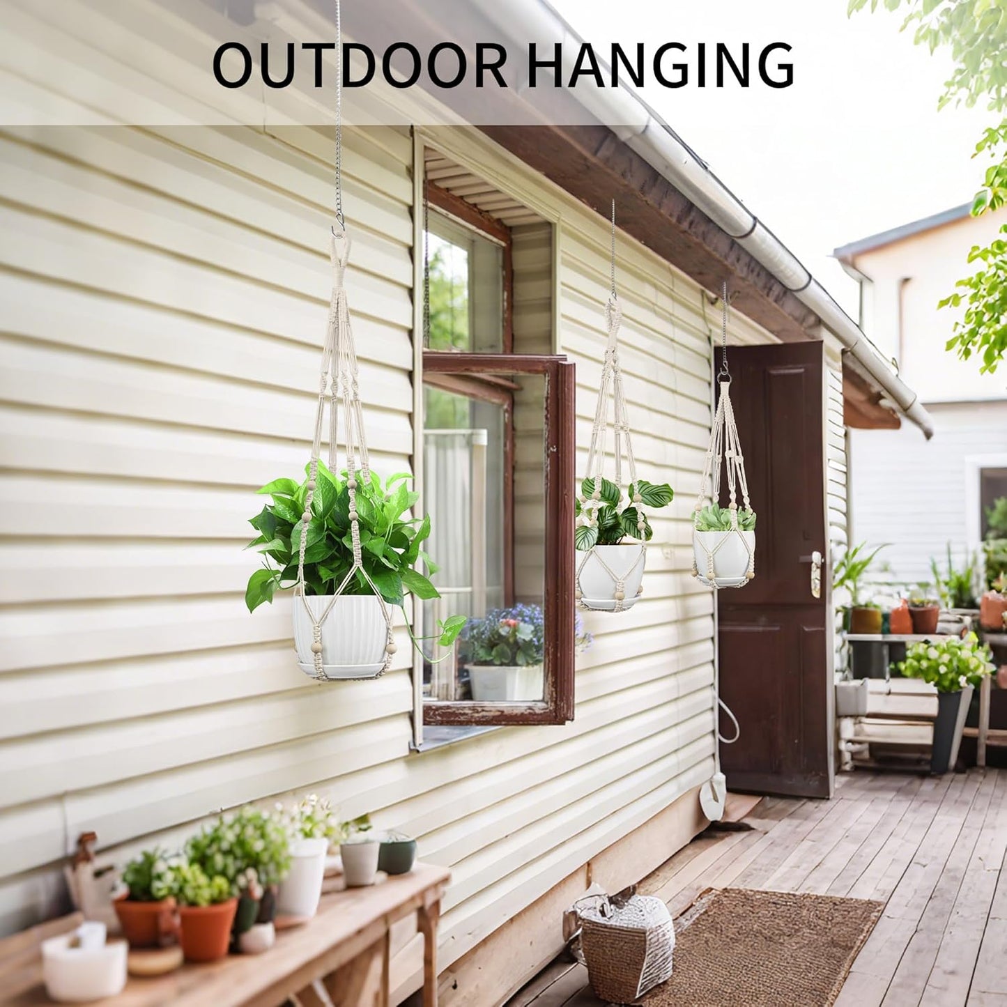 3 Pack Macrame Plant Hanger - 35"/29"/23" Different Sizes, Hanging Planter Basket Flower Pot Holder for Indoor Outdoor, Boho Home Decor, Ivory (POTS NOT Included)