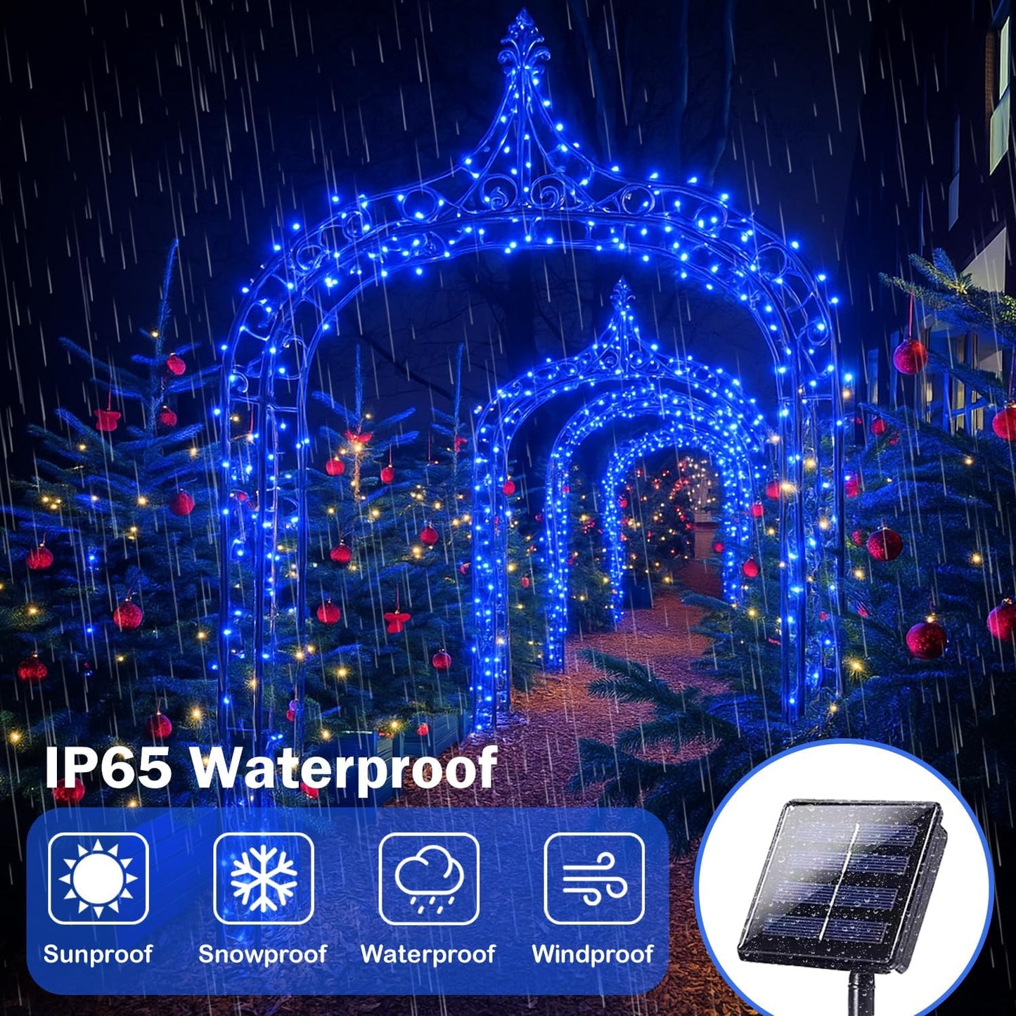 4 Pack 180FT Solar Christmas Lights Outdoor Waterproof, Super Bright 320 LED Solar String Lights with 8 Lighting Modes, Green Wire Twinkle Tree Light for Outside Xmas Party Decorations (Blue)