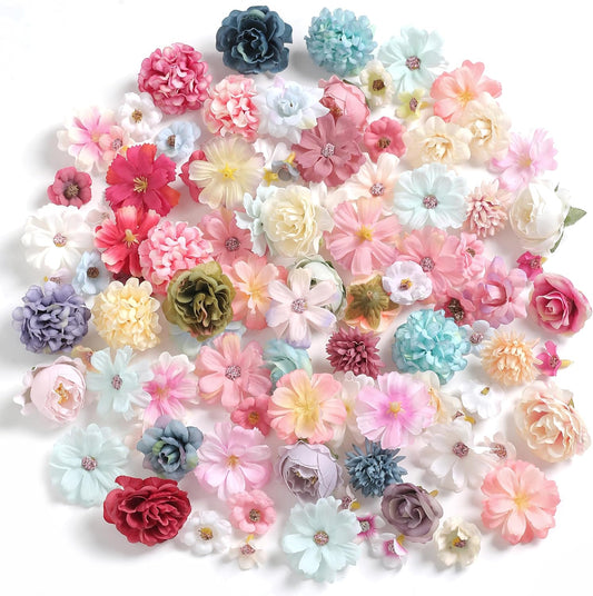 Faux Flower Heads Small Silk Artificial Flower DIY Fake Mini Flowers Rose Daisy Multicolor Flowers Craft Supplies for Wedding Party Wreath Graduation Season Party Home Decor