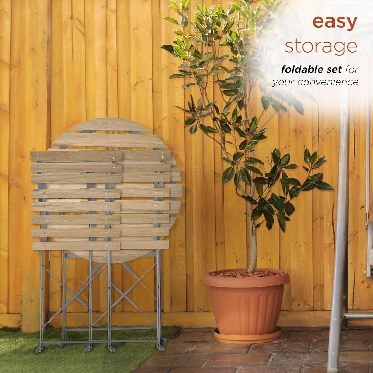 Alpine Corporation 3-Piece Wood Slat and Metal Bistro Set