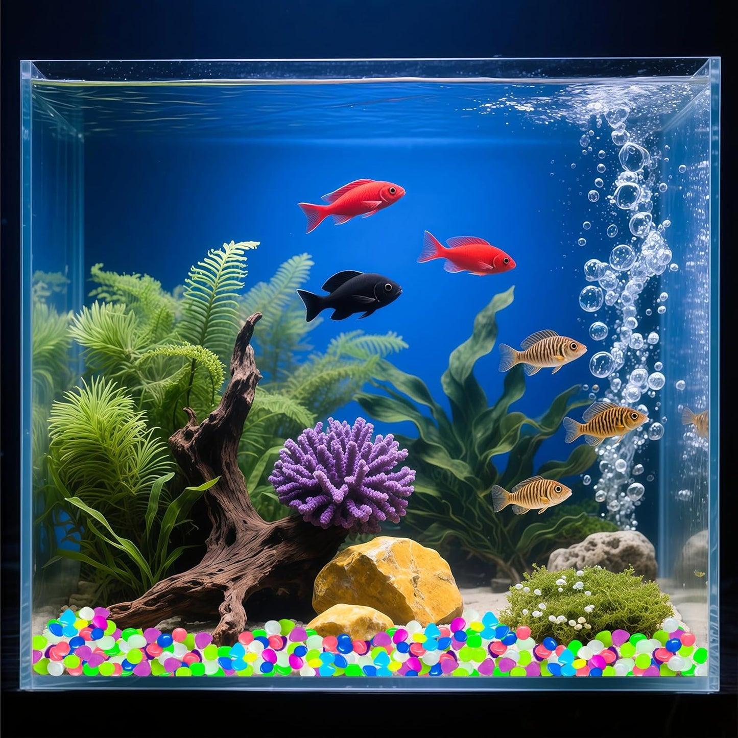 Glow in The Dark Fish Tank Rocks,Glowing Rocks Stones Resin Glow in Dark Pebbles for Outdoor Garden, Fish Tank, Aquarium, Landscaping,Driveway Decoration,Multi 11 oz