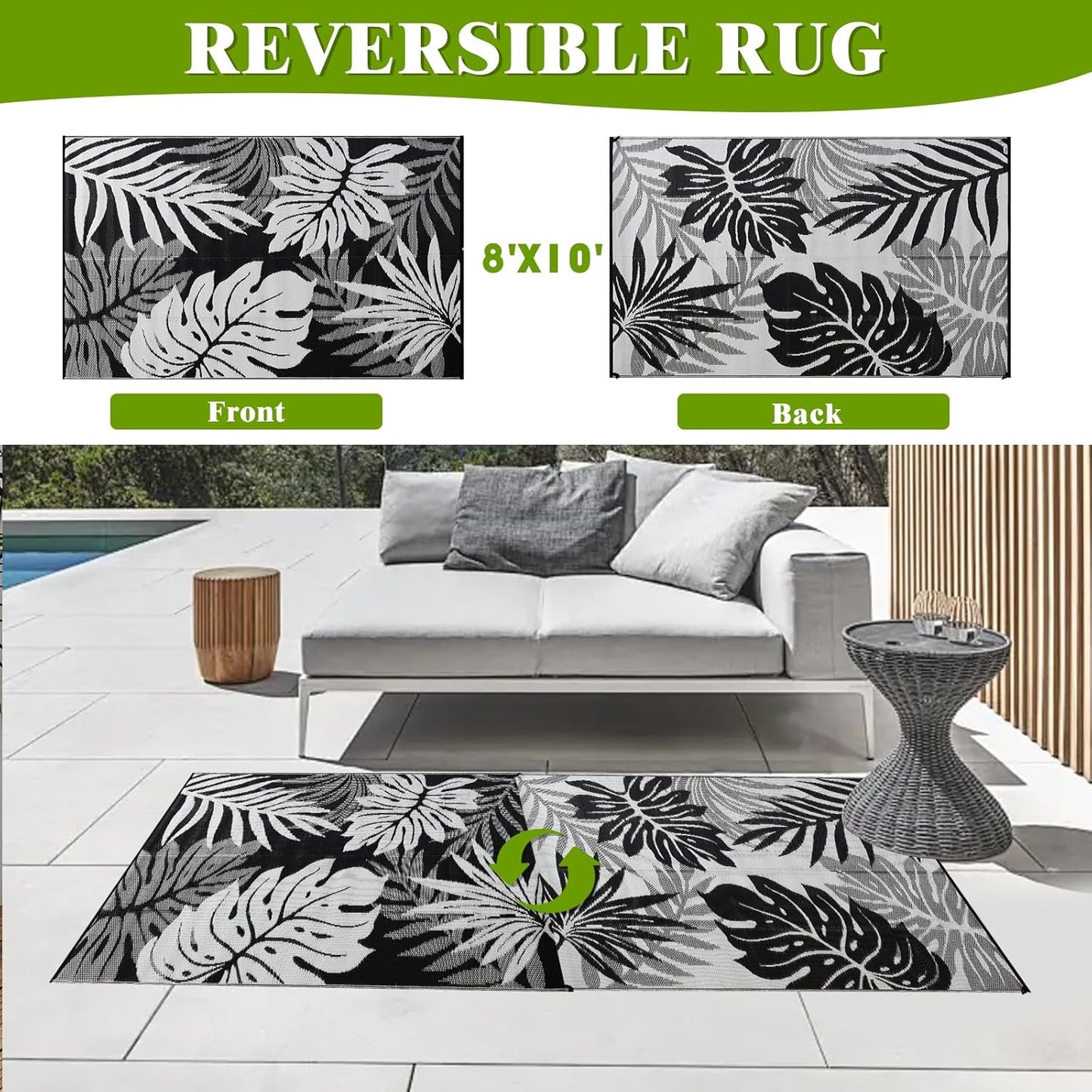 Outdoor Rug 8x10 ft Waterproof, Reversible Outdoor Plastic Straw Rug for Patios Clearance, Outdoor Area Rug Carpet RV Mat for Camping Backyard Deck Porch