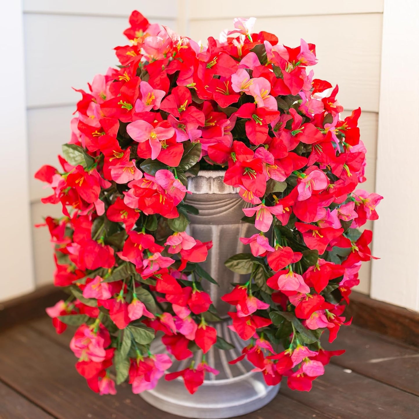 Bougainvillea Artificial Hanging Flowers Plants for Outdoors Decoration, 2pcs Fake Flowers Silk Bougainvillea Vines Realistic UV Resistant Faux Flowers for Outdoor Planters Porch Patio, Mix