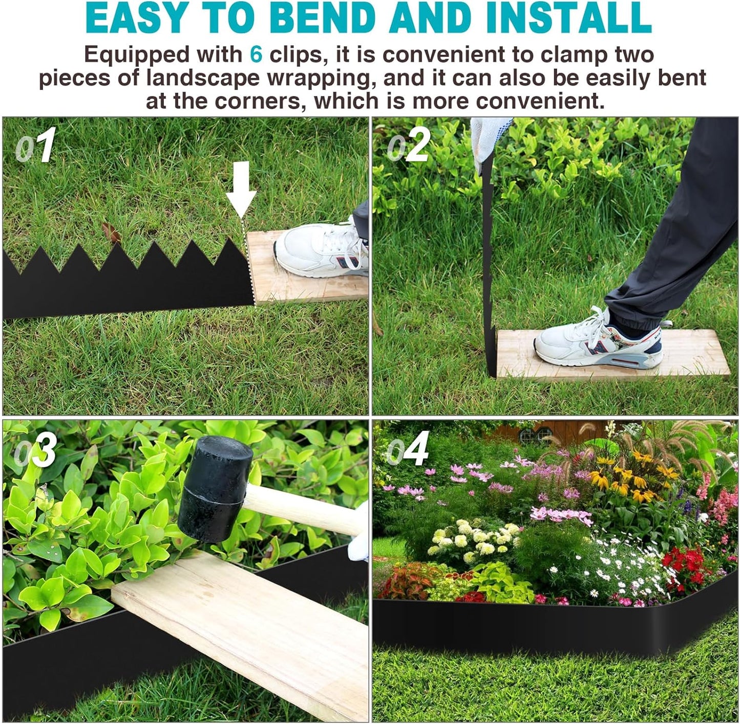 40" LX8 H Metal Landscape Edging, Heavy Duty Galvanized Steel Garden Edging,6 Pack Steel Landscape Edging with 7 Clips for Lawn, Flower Bed, Yard (Black)