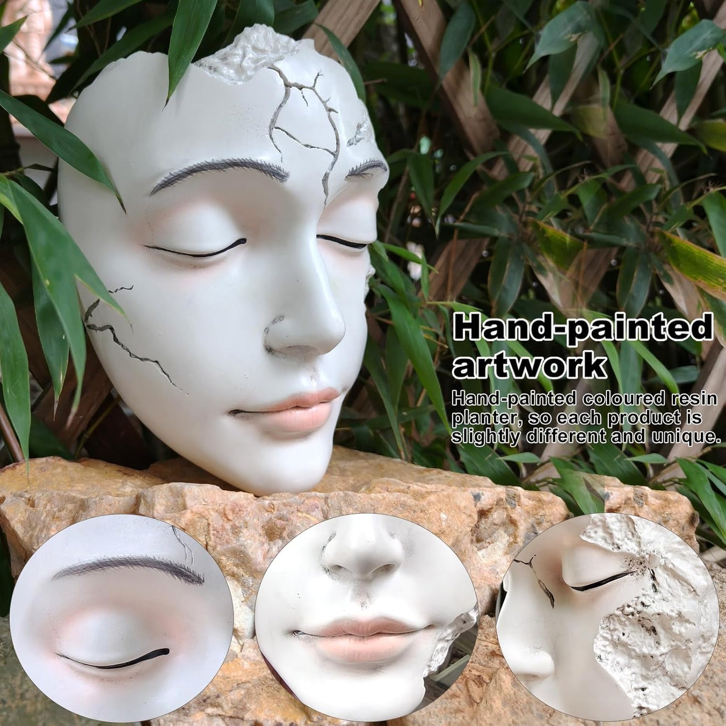 Elegant Face Wall Planter - Matte White Resin Flower Pot with Drainage Hole, 7.5" Artistic Hanging Vase for Succulents & Small Plants