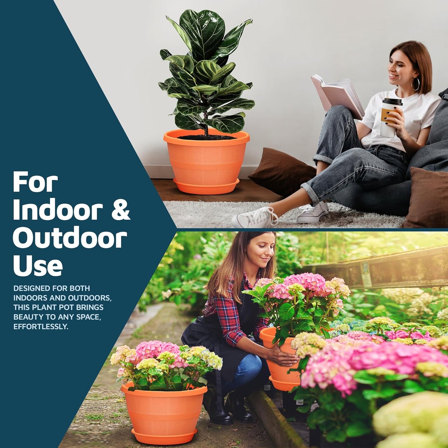 10-Inch Whiskey Barrel Planters Outdoor Pack of 10 - Durable Plastic Plant Pots for Indoor & Outdoor Use with Drainage & Saucer, Lightweight Rustic Barrel Planters for Flowers, Herbs & Small Plants