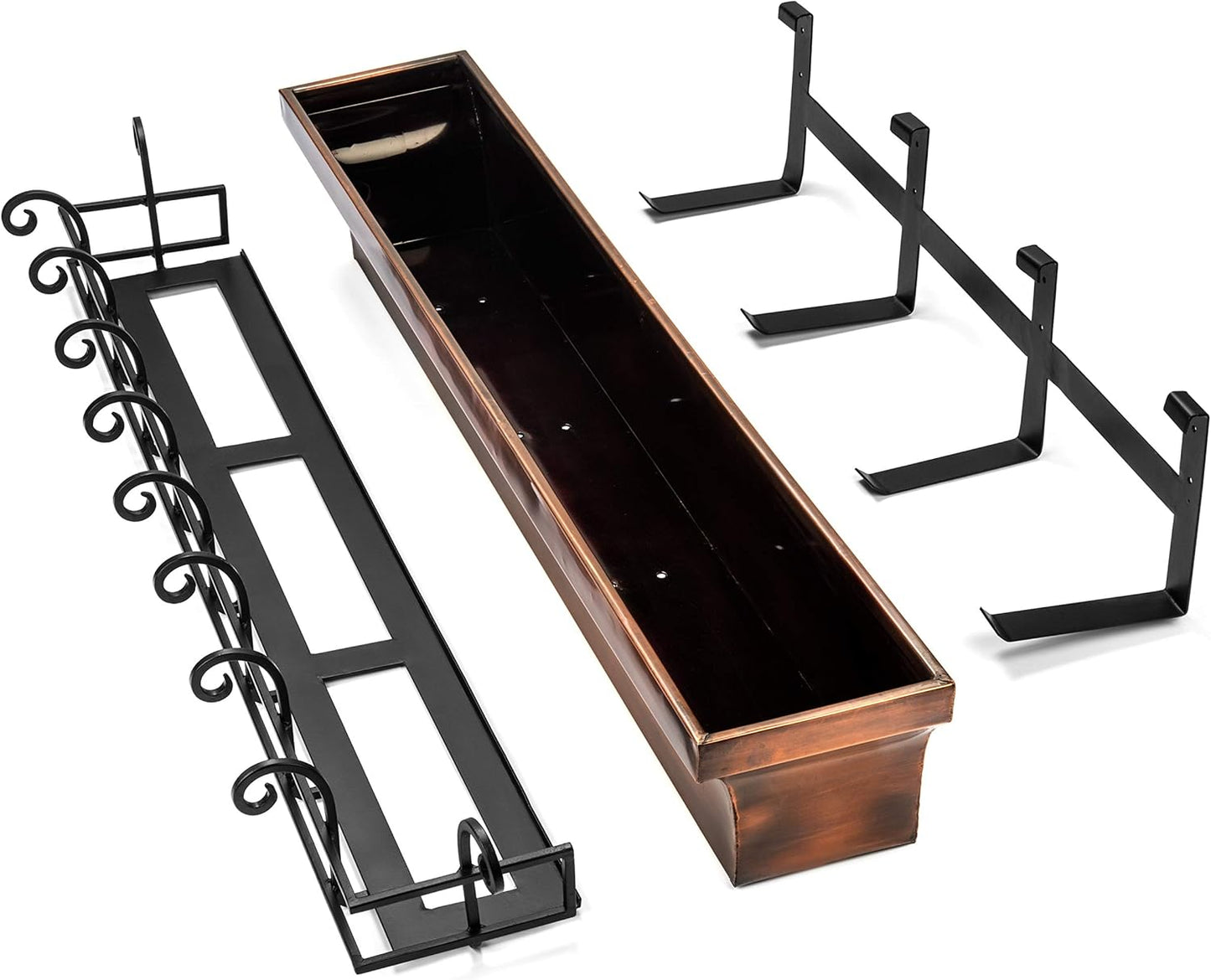 H Potter Window Planter Box Copper Outdoor Flower Plant Container for Windows Attach to House Deck Balcony Long Rectangular Shape 48 Inch Length GAR514B