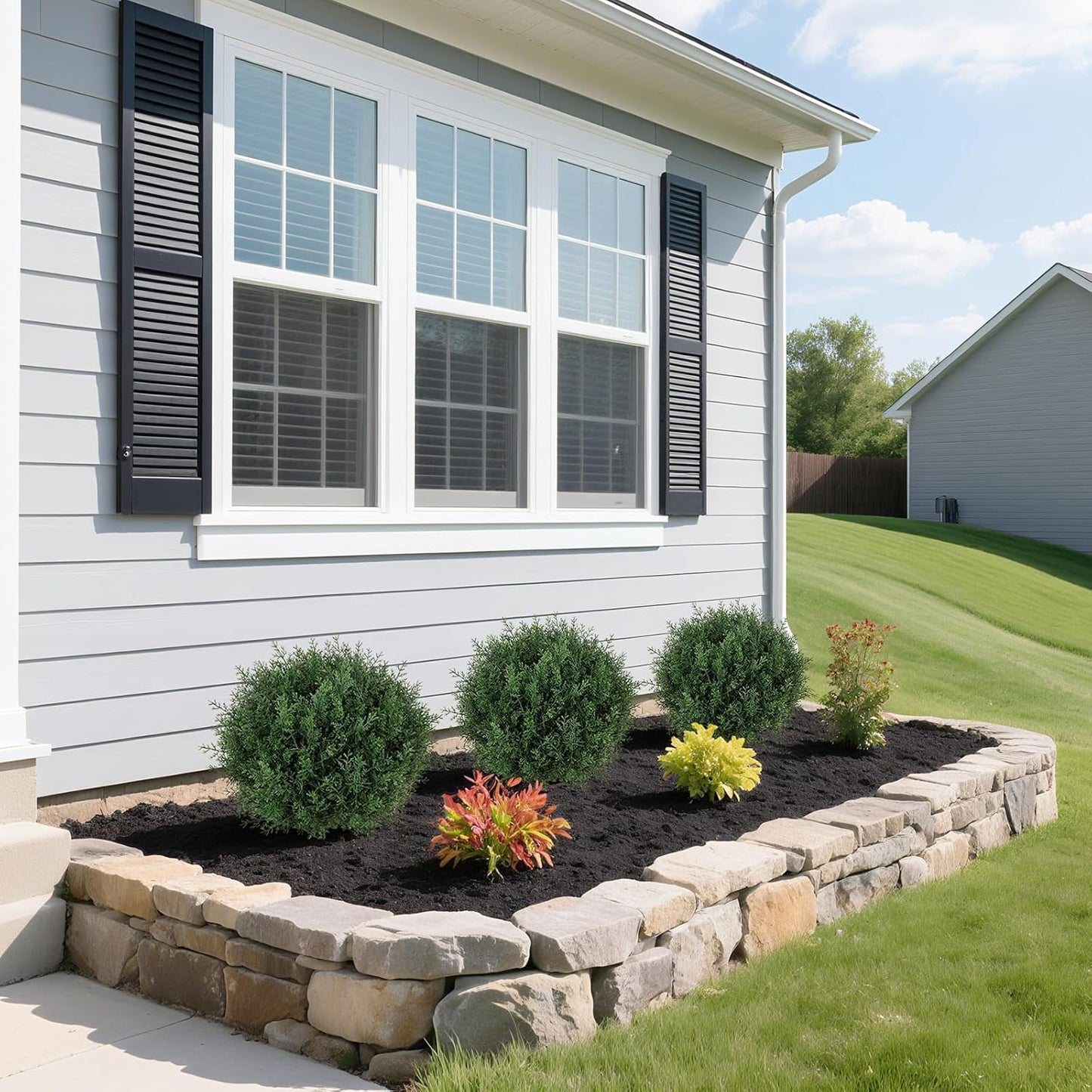 Artificial Cedar Shrubs Ball Trees with Ground Spike, 24.6 inche Tall UV-Resistant Fake Outdoor Plants Evergreen Trees, Realistic Faux Pine Bushes for Front Porch Home Patio Garden, 1 Pcs