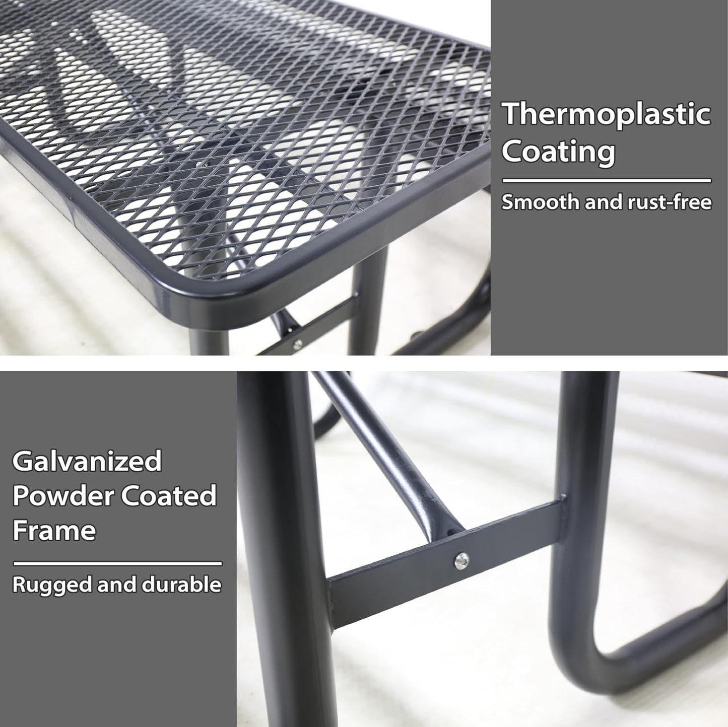 6FT Metal Picnic Tables for Outdoors, Commercial Rectangular Picnic Table and Bench Set for Outside, Patio, Garden, Backyard, Porch, Surface Mount, Black