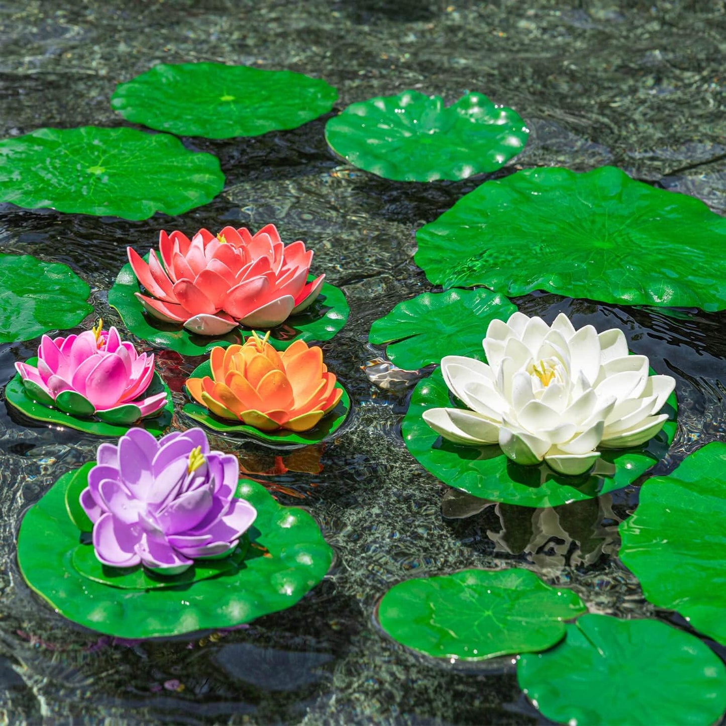 28 Pcs Realistic Lily Pads Leaves for Ponds, 4 Kinds Artificial Floating Foam Lotus Leaves, Water Lily Pads Foliage Pond Decor for Pond Pool Koi Fish Patio Aquarium