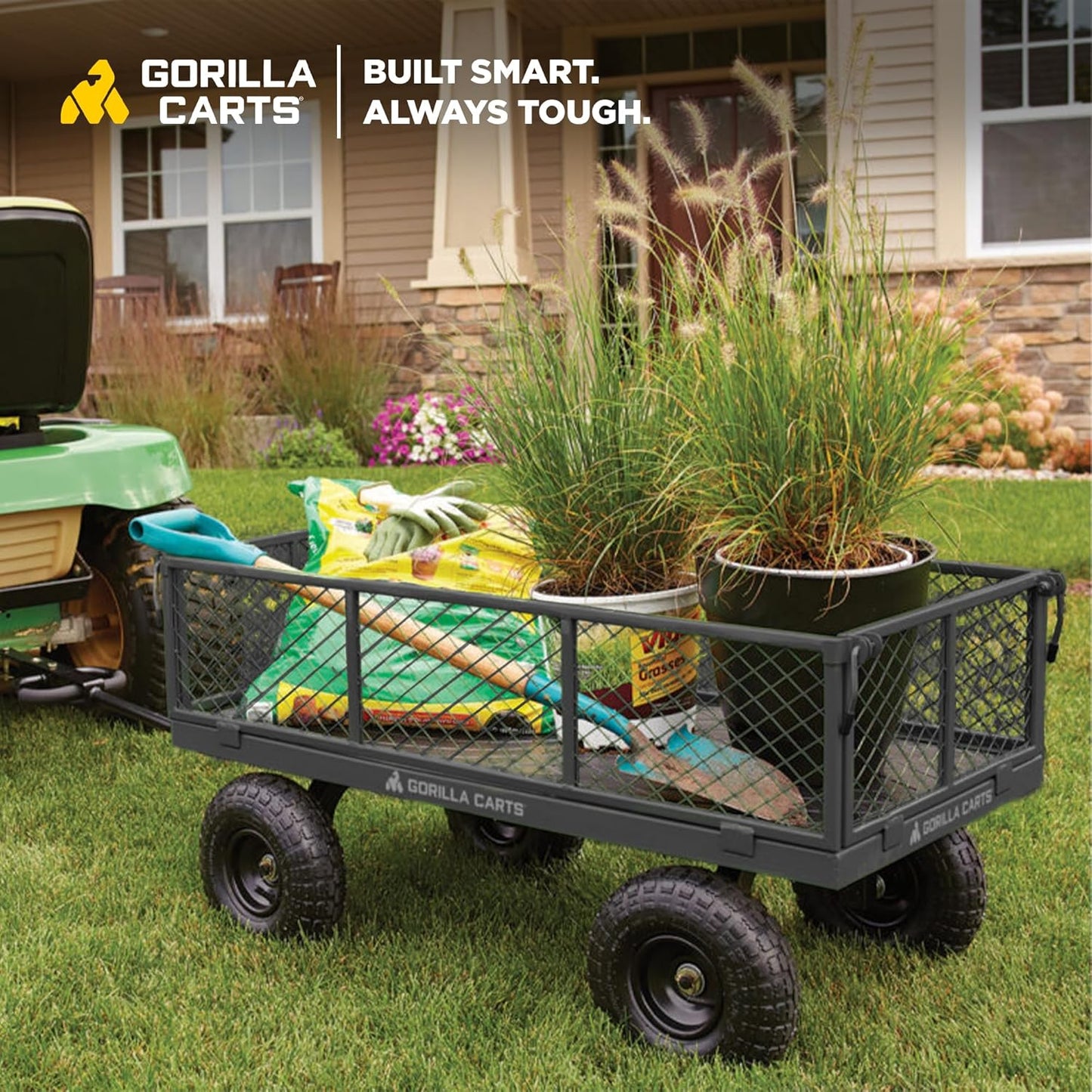 Gorilla Carts Steel Utility Cart, 4 Cu Ft Bed, 800 lb Load Capacity, Black – Heavy-Duty Outdoor Hauling Wagon with Removable Side Panels for Yard, Lawn, Garden or Landscaping