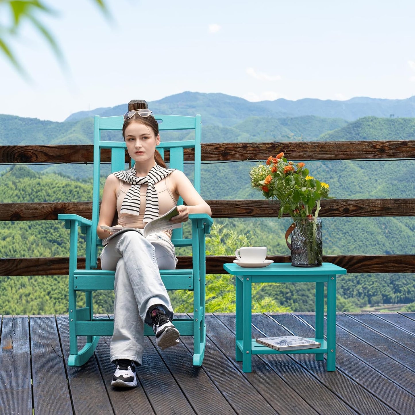 Adirondack Square Side Table - 18.4" Large Panel HDPE Outdoor End Table - Weatherproof, Rustproof & Low Maintenance for Patio, Lawn, Pool, Indoor Use (Aruba)