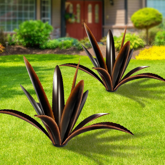TOMBABY Enlarge Thickened Wind Resistant Metal Agave Garden Art Country Garden Sculpture Statue Outdoor Decoration Agave Metal Plant Courtyard Lawn Ornament Gift (1, 12 Leaves Black)