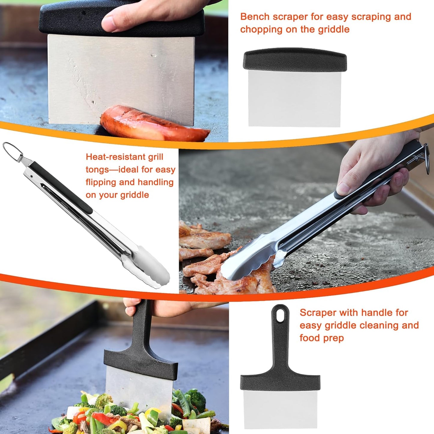 Griddle Accessories Kit, 39PCS Flat Top Grill Accessories Set, Griddle Accessories Set with Basting Cover, Spatula, Scraper, Burger Press, Tongs, Cleaning Kit