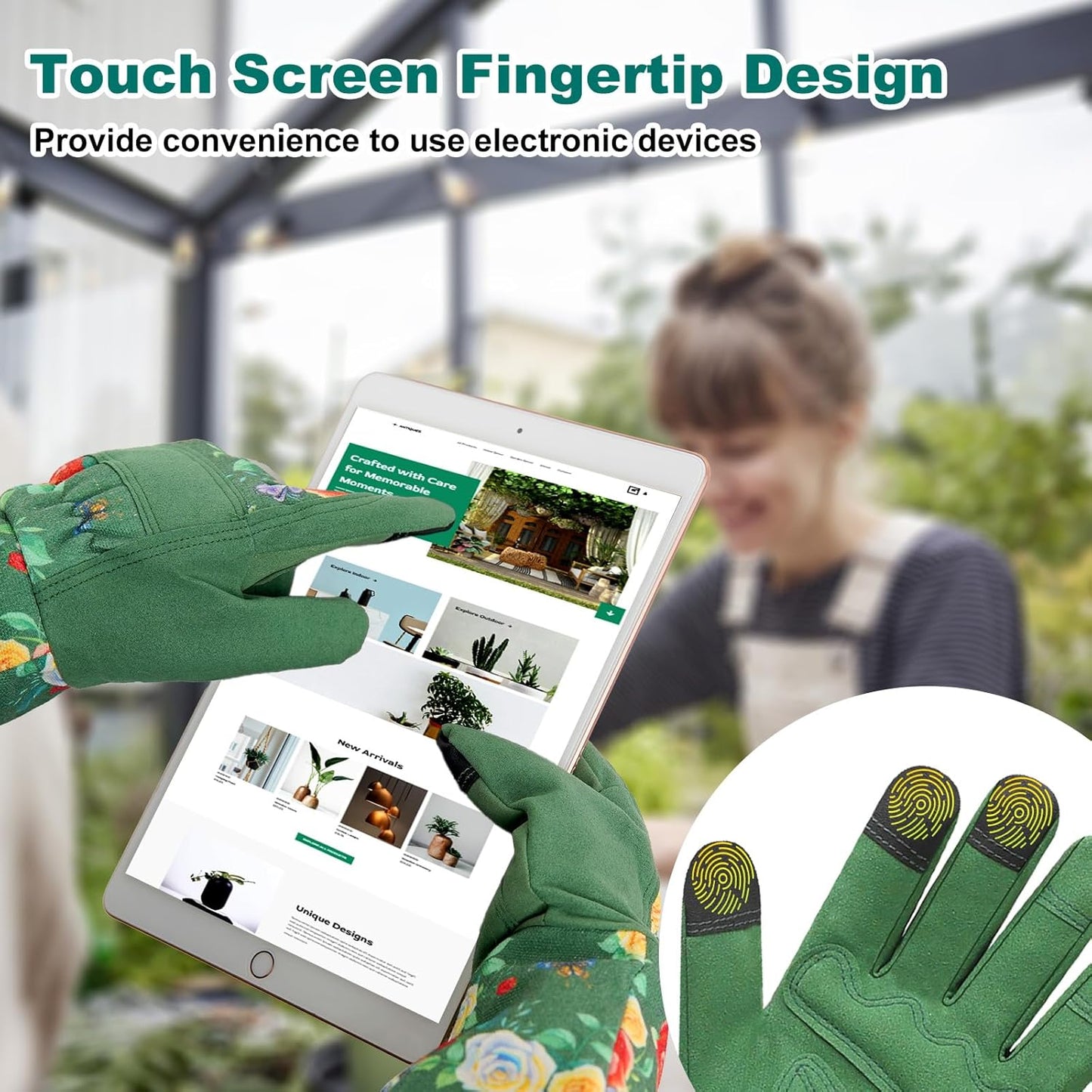 DLY Gardening Gloves,Leather Rose Gloves,Women's Long Glove for Gardening Work and Yard Work,Durable and Comfortable(Large, Green