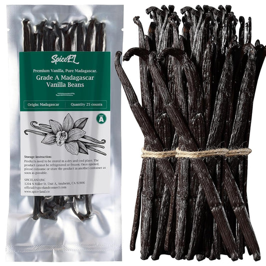 SPICEEL Madagascar Vanilla Beans Grade A Vanilla Pods for Making Extract, Whole 5" - 7" Vanilla Beans for Baking, 25 Counts