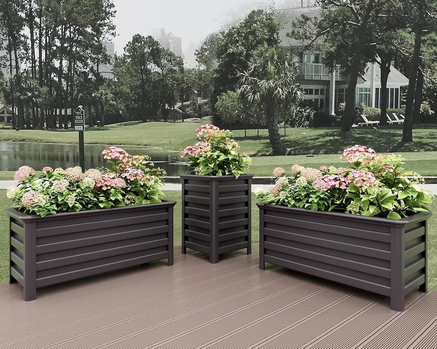 Aluminum Rectangular Outdoor Planter 39.36" Long Box Planter for Patio Porch Indoor Outdoor Weather-Resistant Large Planters with Drainage Hole for Flowers, Dark Brown, 19.68"D x 39.36"W x 19.68"H