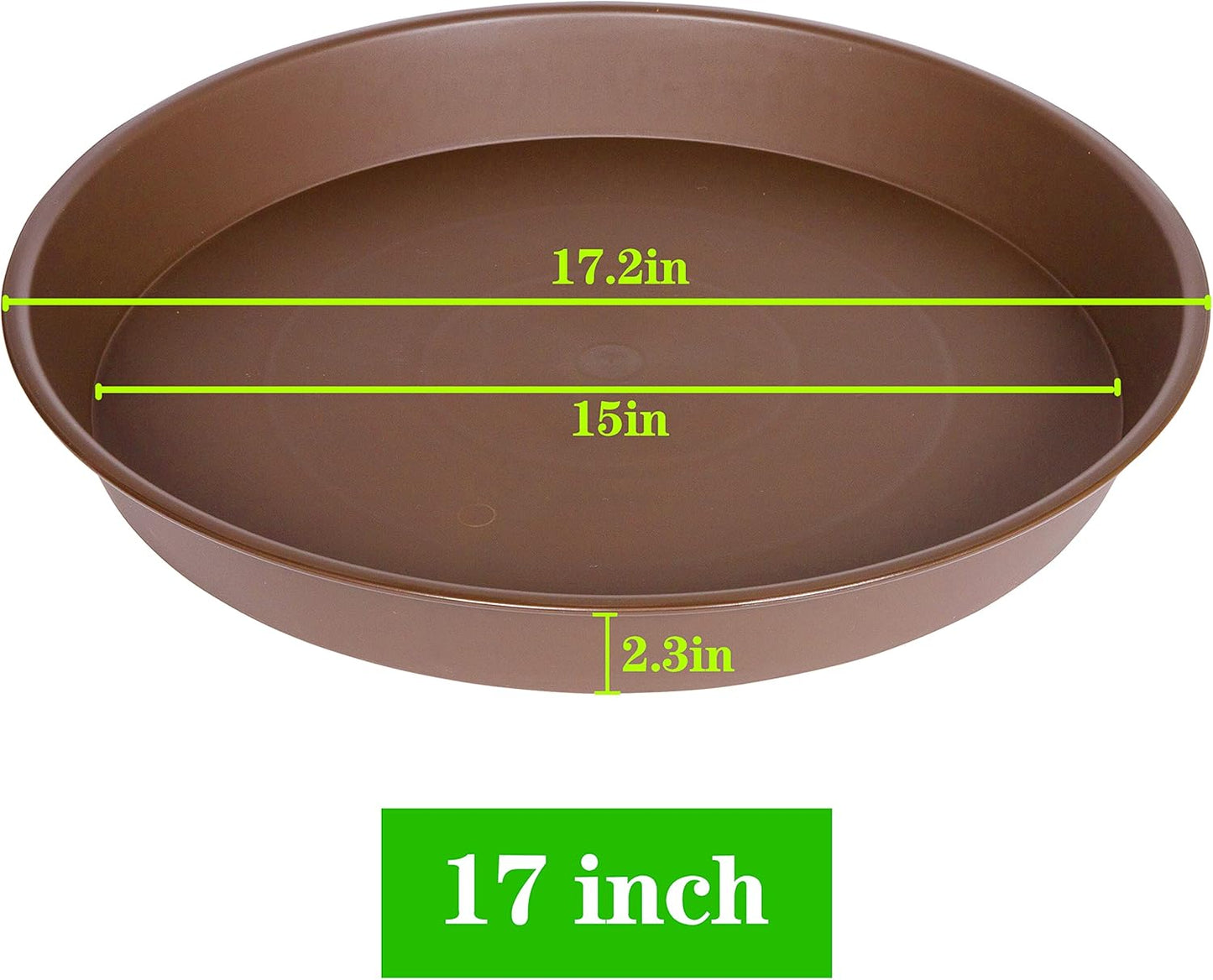 4 Pack of 16 17 inch Plant Saucer (15 inch Base), 2.3" Depth, Heavy Duty Deep Plant Trays for Pots, Bird Bath Bowls, Plant Water Saucers for Indoors, Planter Drip Trays (17", Chocolate)