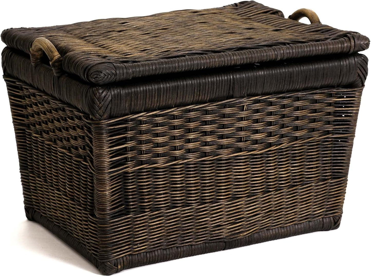 The Basket Lady Lift-Off Lid Wicker Storage Basket, Medium, 20 in L x 15 in W x 14 in H, Antique Walnut Brown