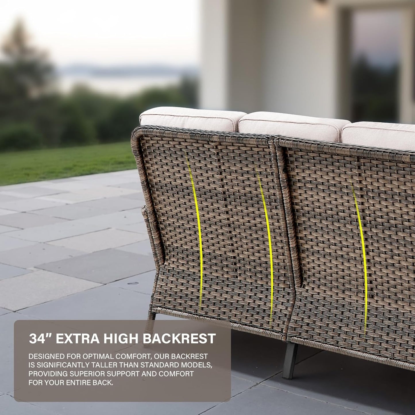 8 Pieces Patio Conversation Set with 43” Propane Fire Pit Table, Outdoor Sectional Furniture Sofa Set with Removable Cushions for Patio Deck Backyard Brown