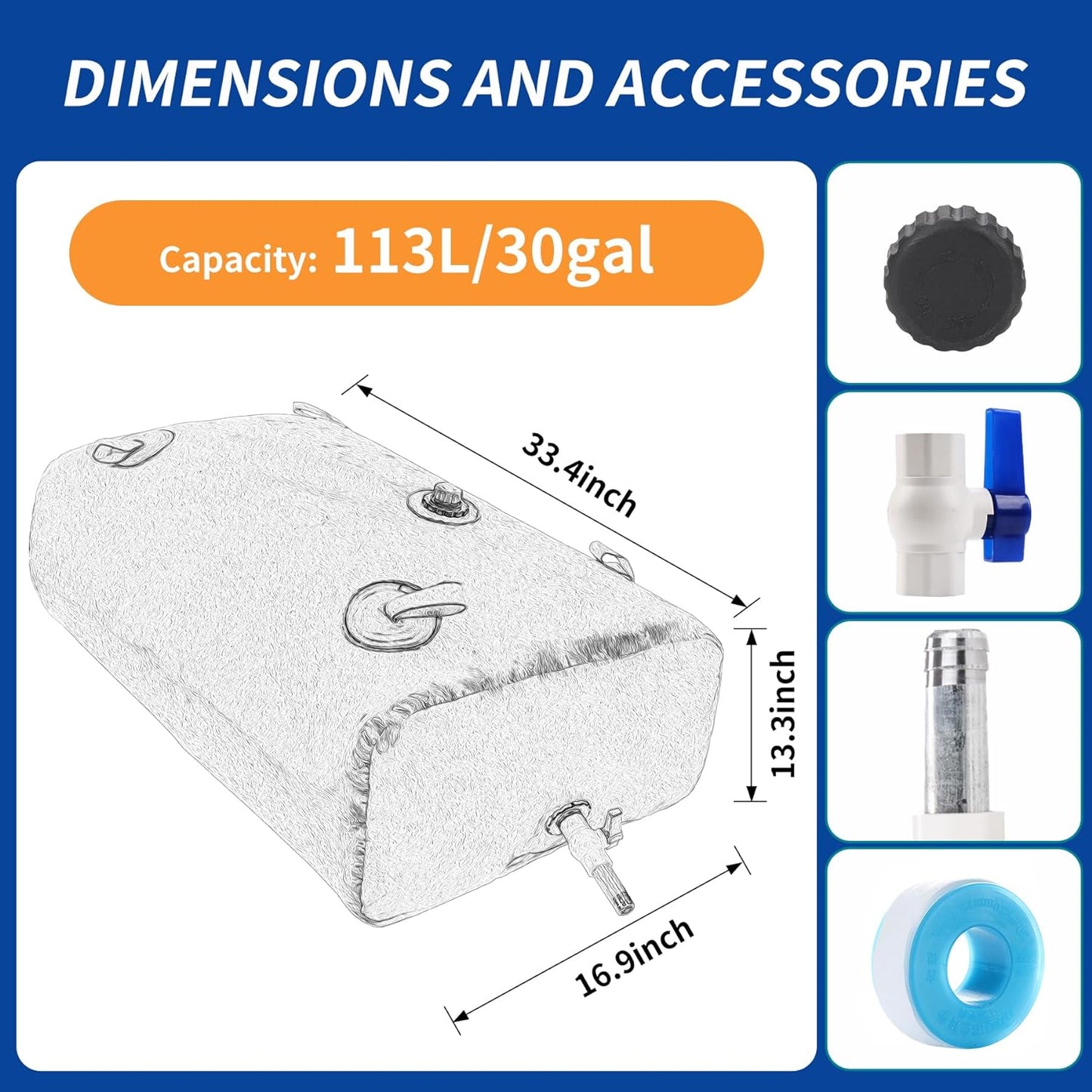 113 L/30 gal Water Bladder Storage Containers, Foldable Portable Water Tank Large Capacity Soft Water Bag, Drought Resistance, Fire Prevention, Emergency Water