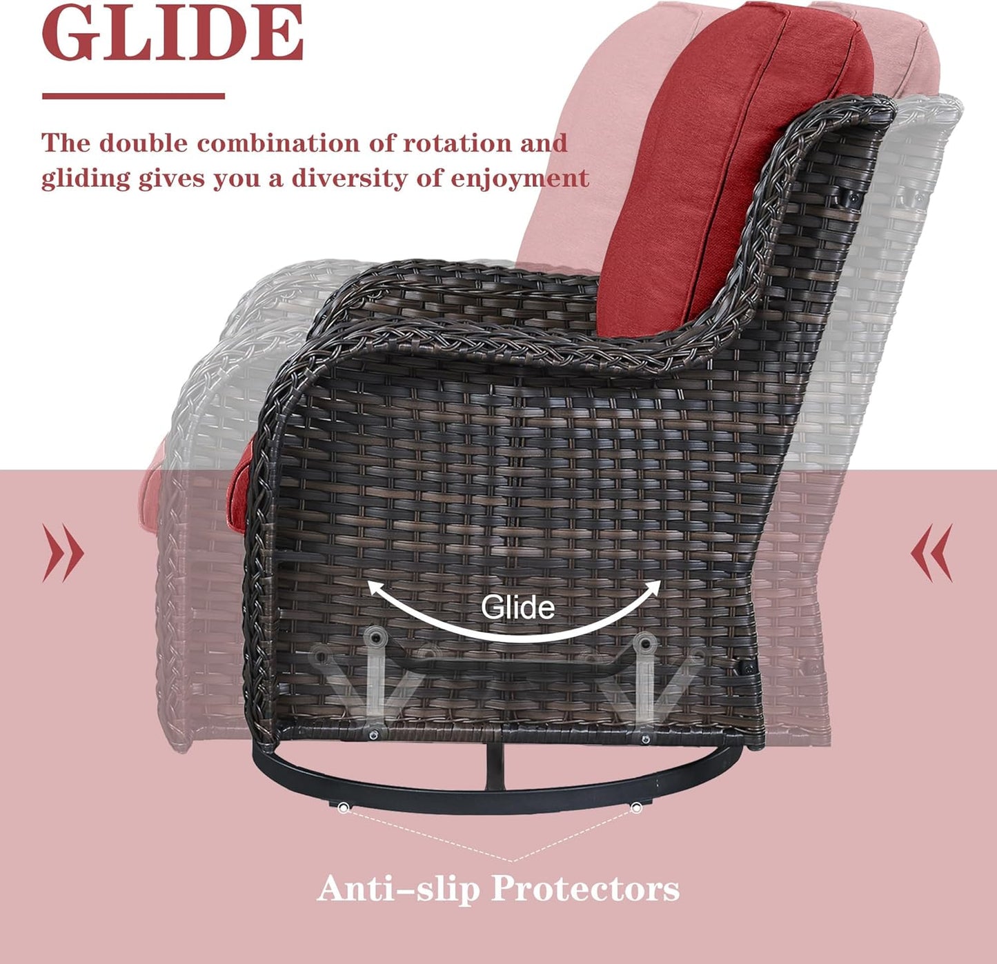 4 Pieces Patio Furniture Sets, Wicker Patio Swivel Glider Chair with Ottomans, Outdoor Furniture Set for Outside Porch, Deck, Balcony, Garden