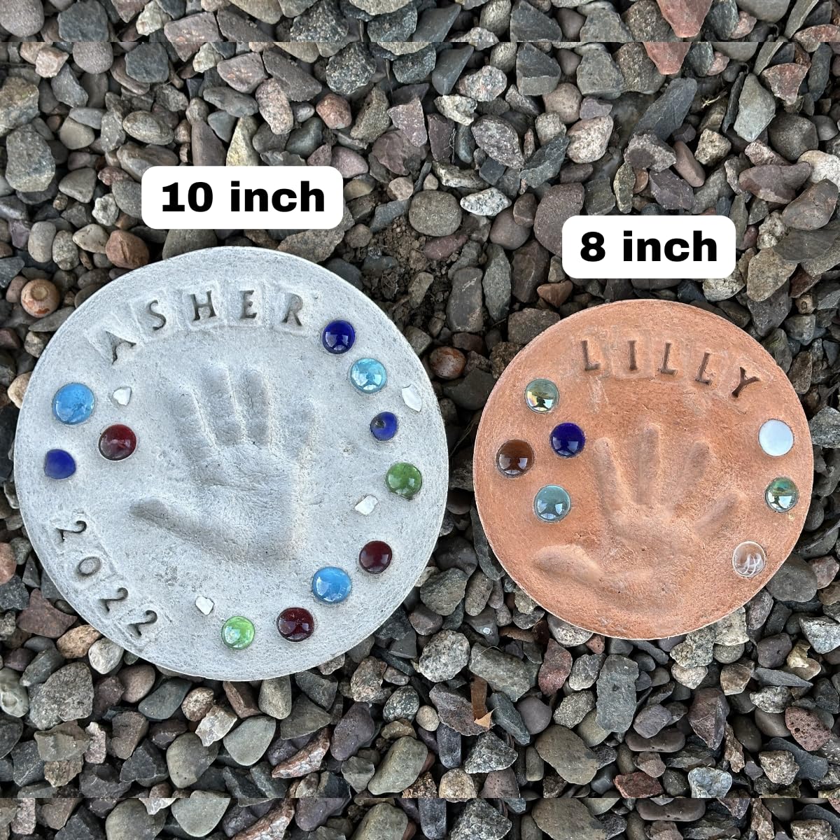 DIY Stepping Stone Kit with Color Pigment, Handprint Stepping Stone, Mother's Day Gift, Footprint Stepping Stone (10 Inch + Stamp Set, Red)