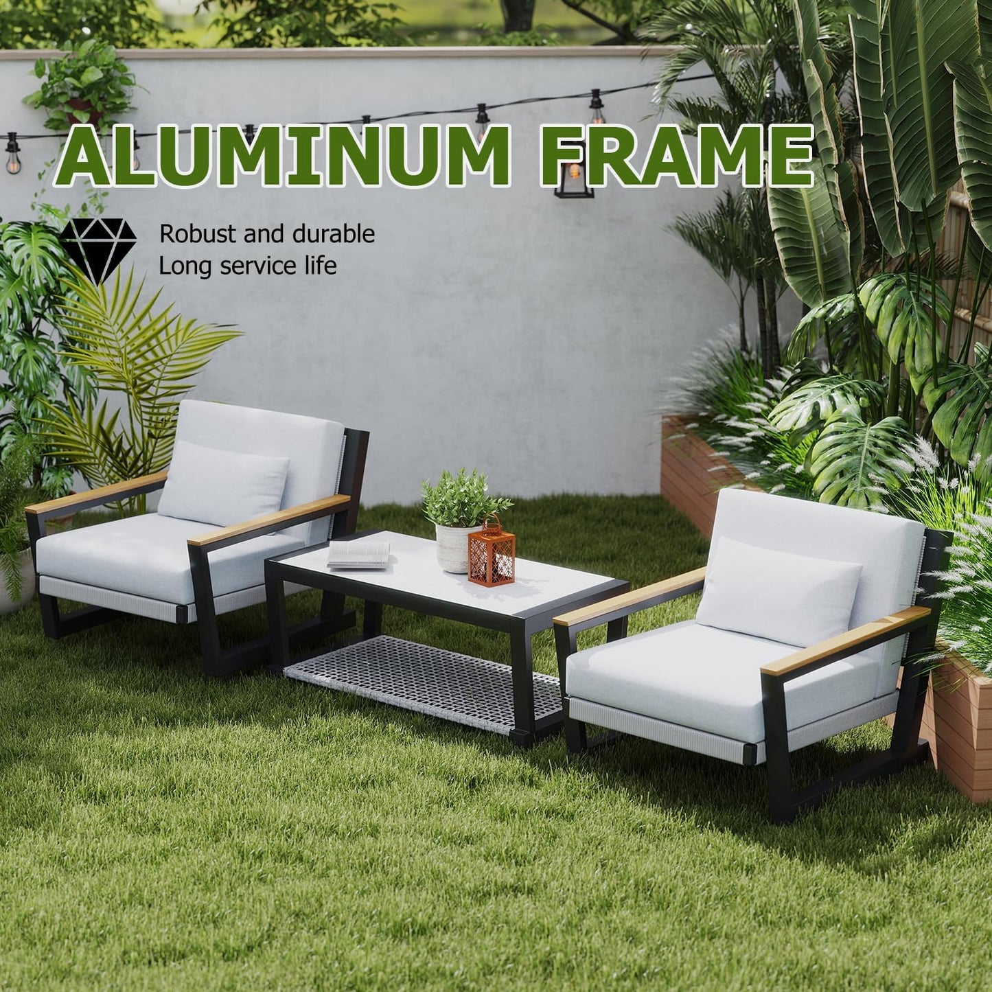 Aluminum Outdoor Patio Furniture Set 5 Seat, Patio Conversation Set with Durable Mesh Rope Weaving, Wide Armrests and Seats, Metal Sofa Set for Patio Grey