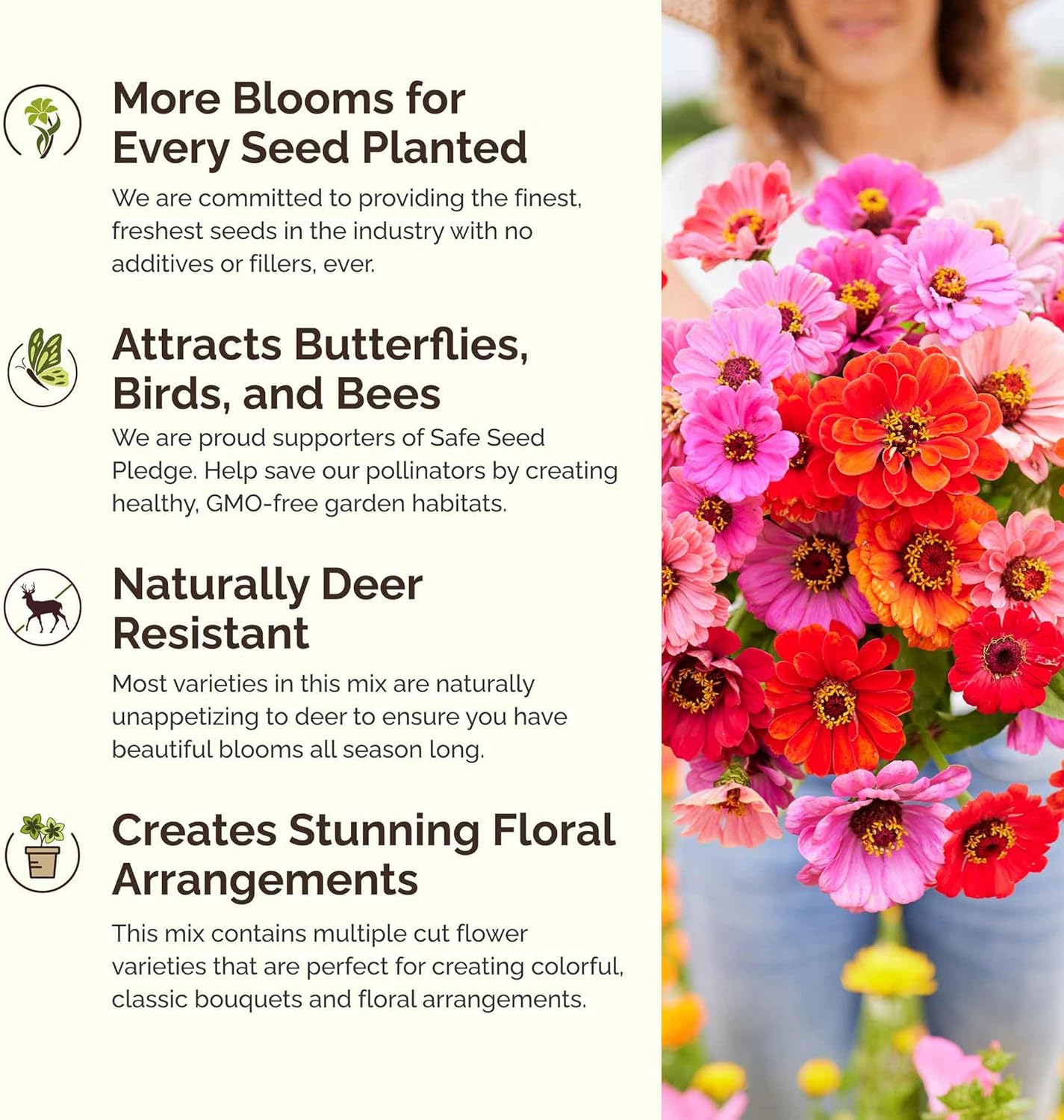 Eden Brothers Field Day Flower Mixed Seeds for Planting, 1/4 lb, 120,000+ Seeds with Zinnia Lilliput, Calendula Mix | Attracts Pollinators, Plant in Spring or Fall, Zones 3, 4, 5, 6, 7, 8, 9, 10